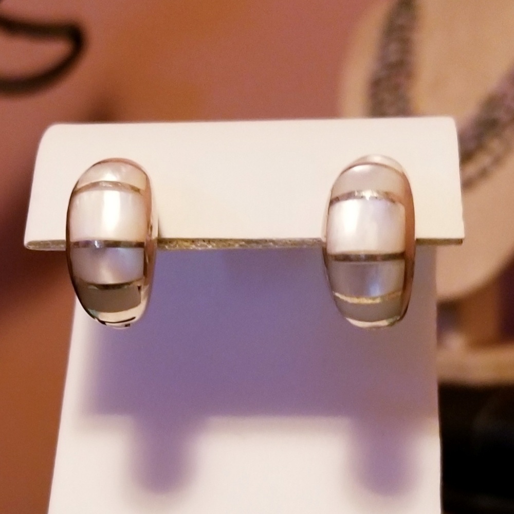 Sterling Silver Mother of Pearl Inlay Earrings